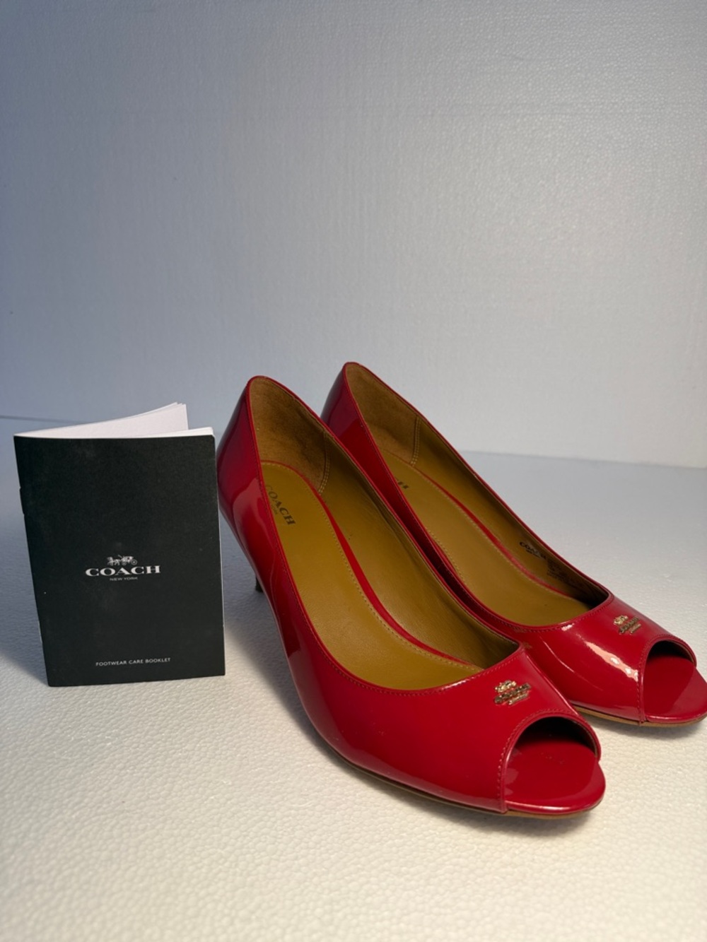 Coach Red Patent Leather Peep-Toe Heels